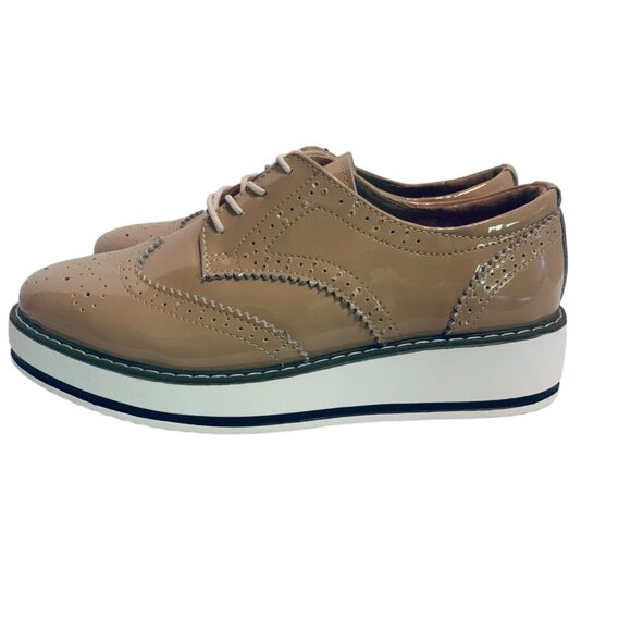 Platform Lace-Up Wingtips Oxford Shoes -Beige Women's Sz 8.5 Vegan Steampunk - Picture 2 of 9